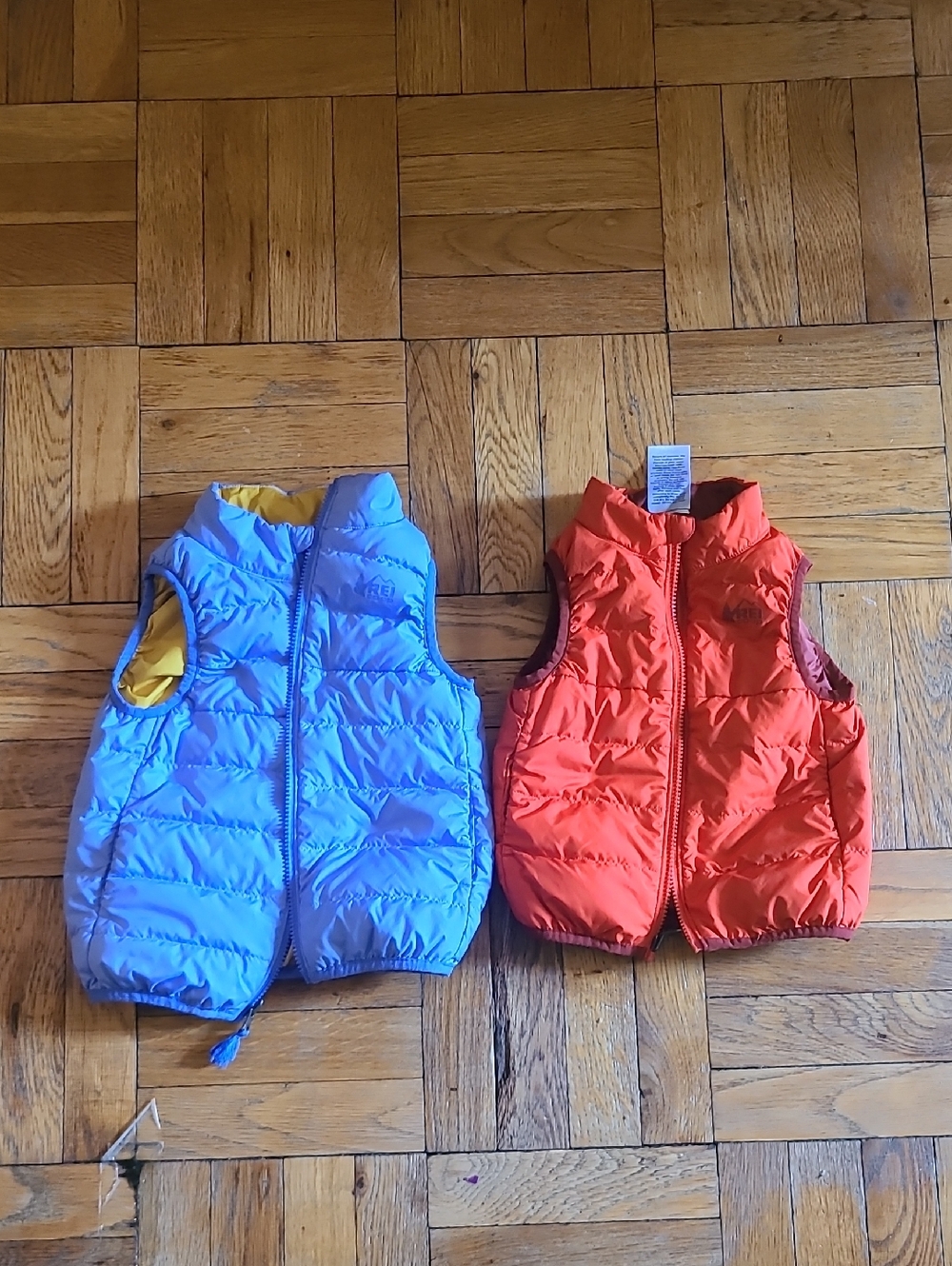 Kids Puffer Vest in Light Blue and Orange - Rei Toddler Size 2-3.  2 Vest.